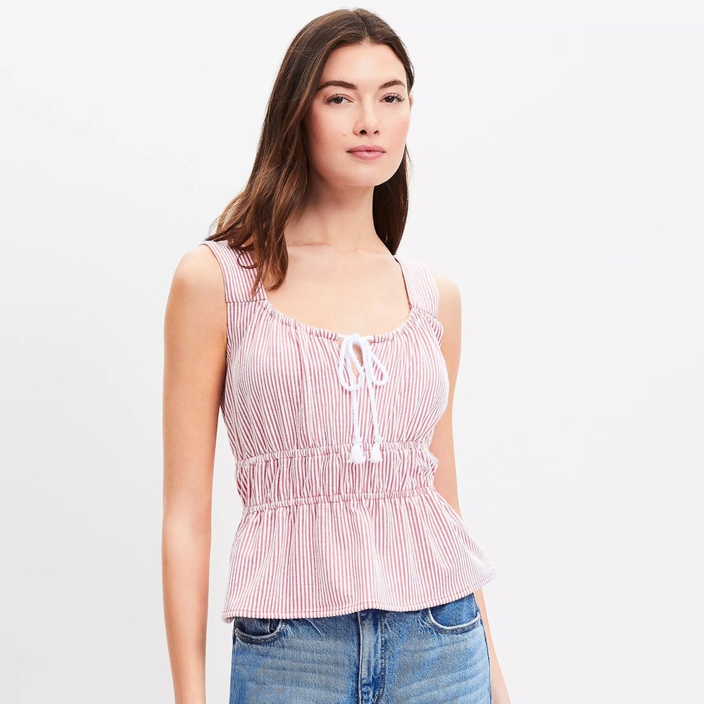 NEW | LOFT | Seersucker Stripe Peplum Tank Top